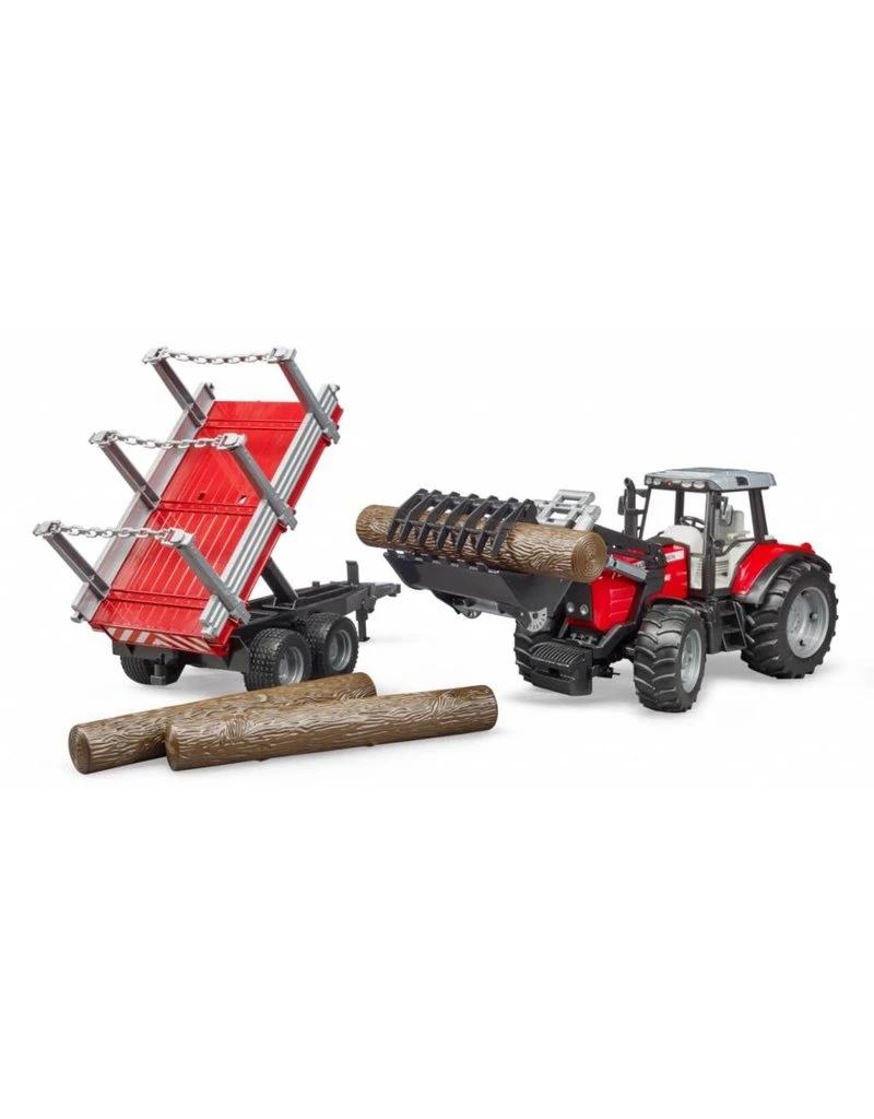 Bruder 2046 - Massey Ferguson 7480 Met Frontlader En Houttransport Aanhanger 5 Bruder 2046 - Massey Ferguson 7480 Met Frontlader En Houttransport Aanhanger - Afbeelding 5