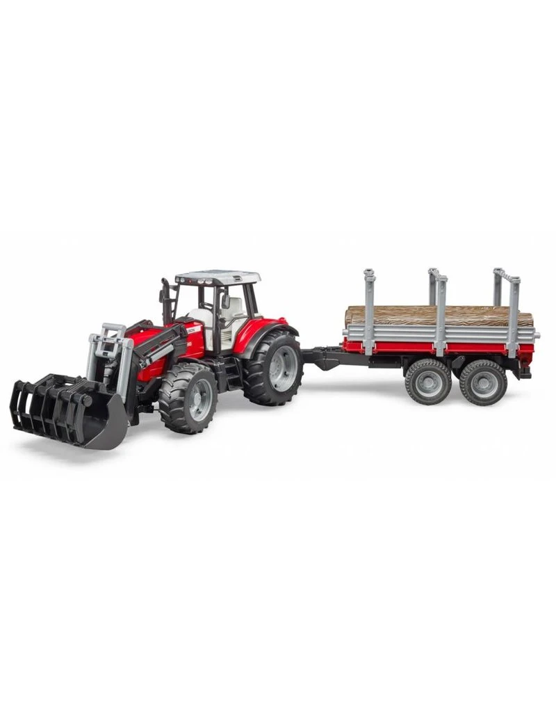 Bruder 2046 - Massey Ferguson 7480 Met Frontlader En Houttransport Aanhanger 1 Bruder 2046 - Massey Ferguson 7480 Met Frontlader En Houttransport Aanhanger
