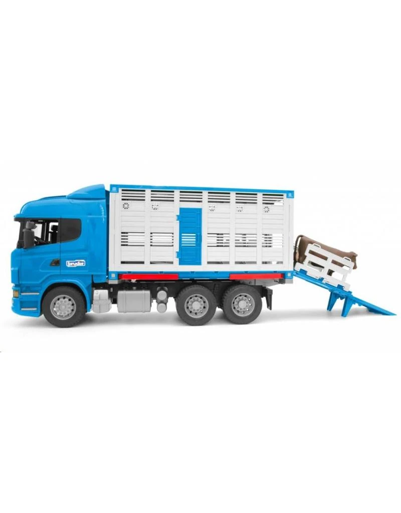 Bruder 3549 - Scania R-vrachtwagen Voor Veetransport Met 1 Koe 1 Bruder 3549 - Scania R-vrachtwagen Voor Veetransport Met 1 Koe